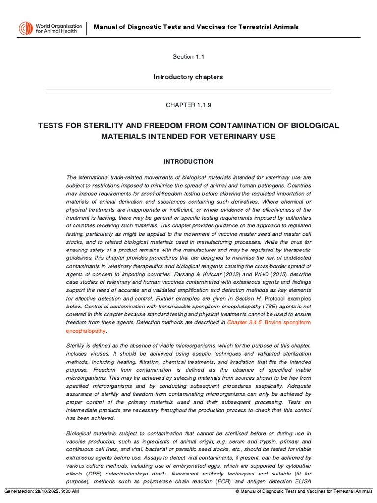 Veterinary Biological Material Sterility Testing | PDF | Sterilization ...