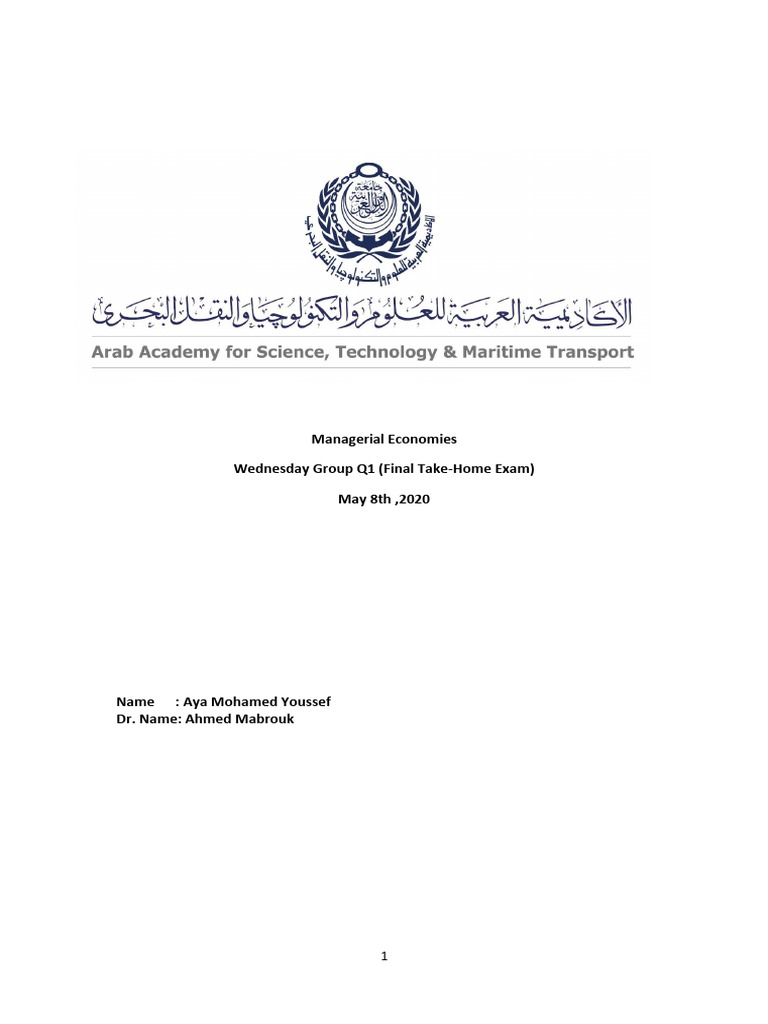 Aya Yousef - Wed - Group - Economics Take Home Exam - May2020 | PDF ...