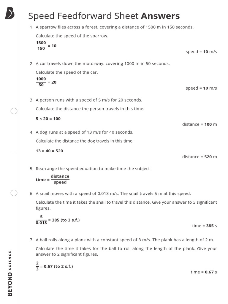 Speed Calculation Practice Answers | PDF
