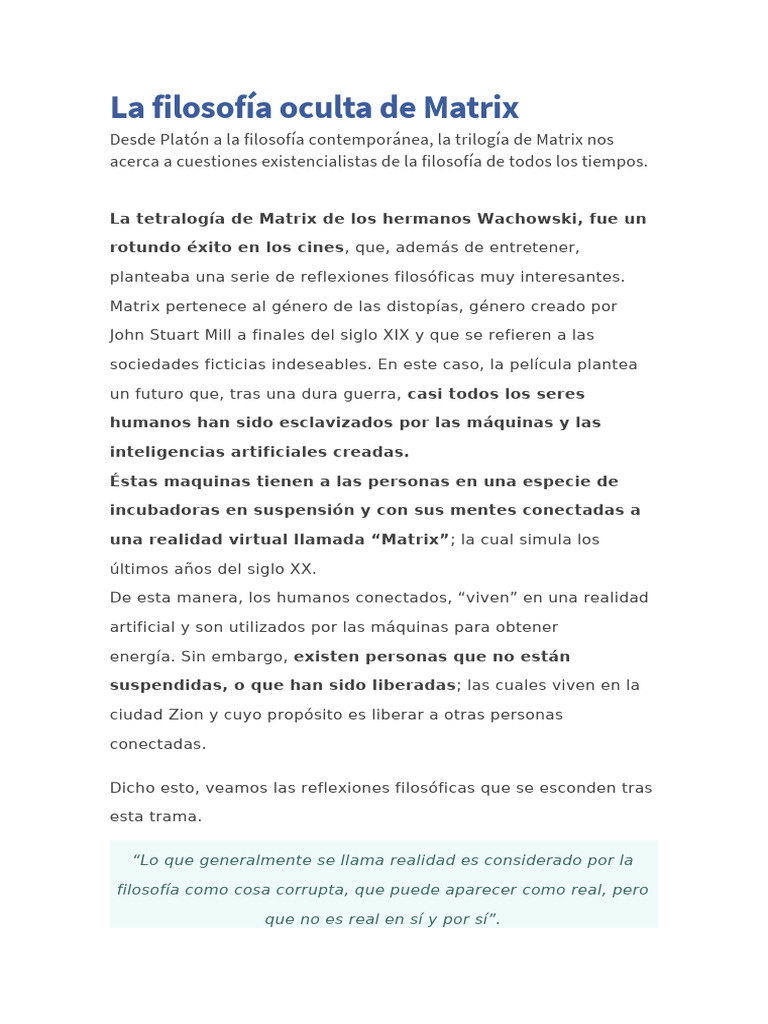 La Filosofía Oculta de Matrix | PDF | Mente | René Descartes