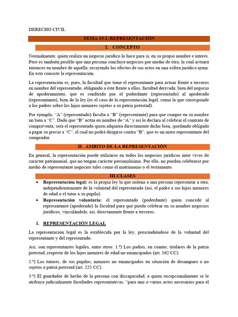 Conceptos y Clases de Representación en Derecho Civil | PDF | Bienes (Ley)
