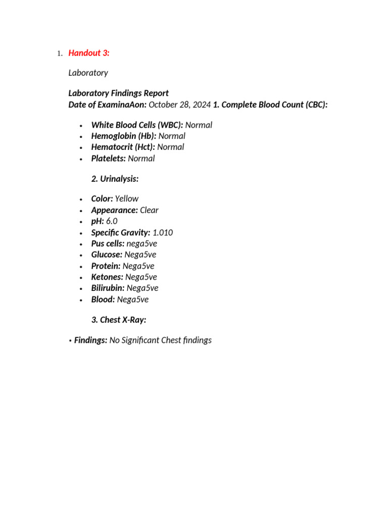 Laboratory Findings Summary Report | PDF