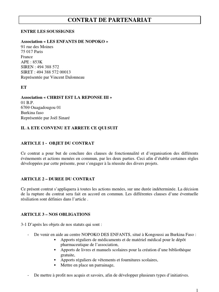 Microsoft Word CONTRAT DE PARTENARIAT Joël