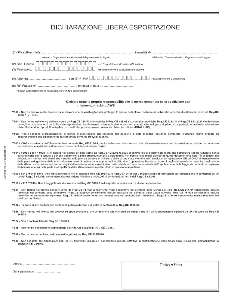 ITA DLE Free Export Declaration | PDF