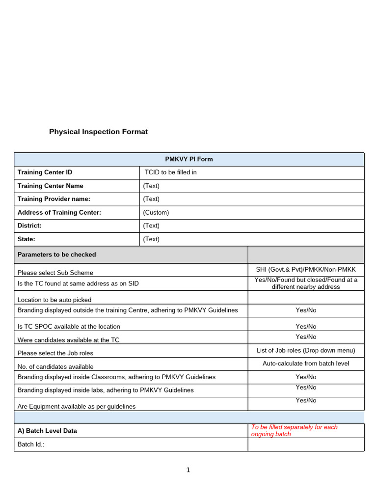 PMKVY Physical Inspection Checklist | PDF
