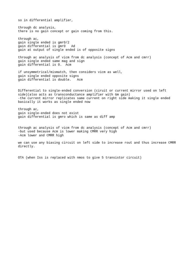Differential Amplifier Gain Analysis | PDF