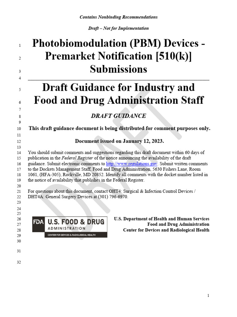 Draft Guidance on PBM Device Submissions | PDF | Medical Device ...