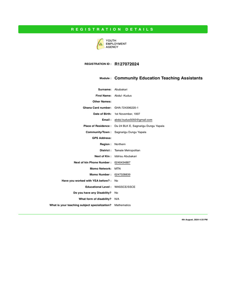 Community Education Registration Details | PDF