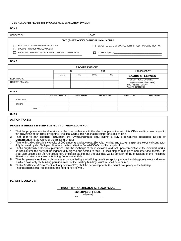 Seventh Day Electrical Permit (Back) | PDF