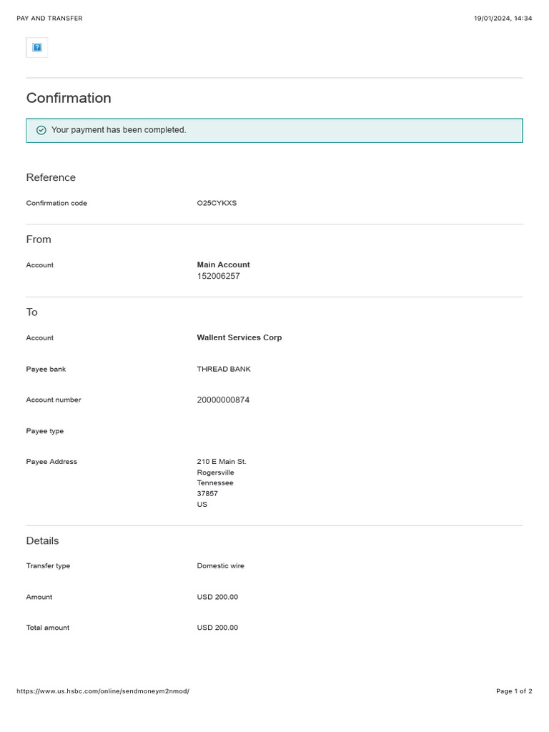 Chase Bank Wire Transfer Confirmation | PDF