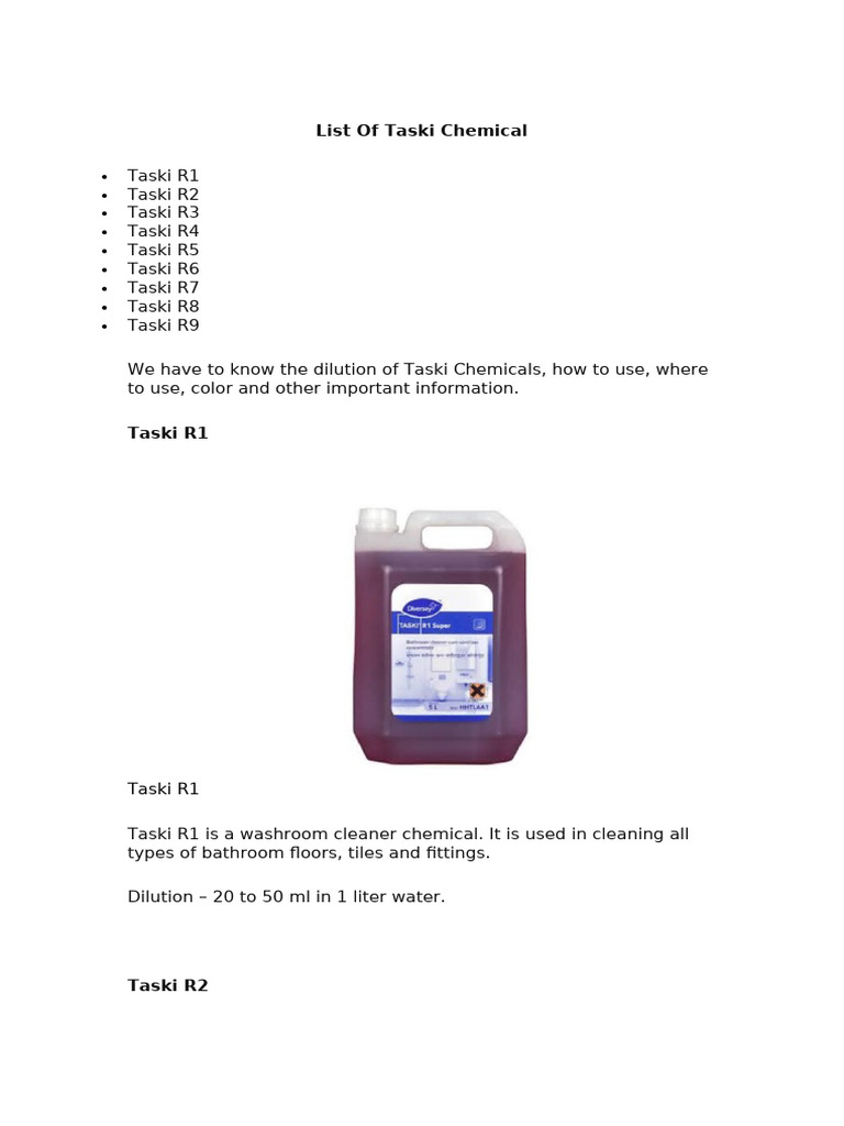 Taski Chemicals: Uses and Dilutions | PDF