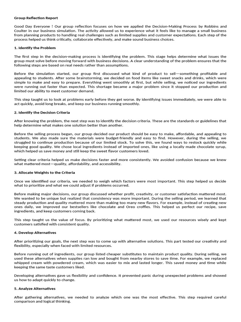 Decision-Making in Business Simulation | PDF | Decision Making | Menu