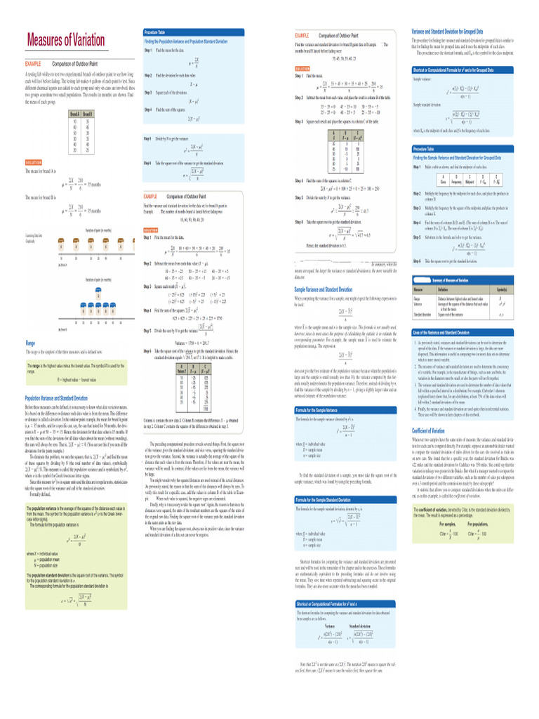 Notes On Measures of Variation B | PDF
