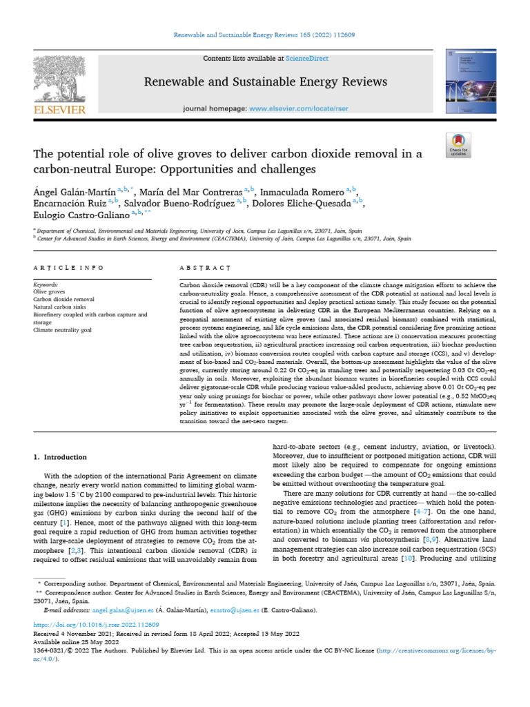 Olive Groves for Carbon Dioxide Removal | PDF | Biofuel | Life Cycle ...