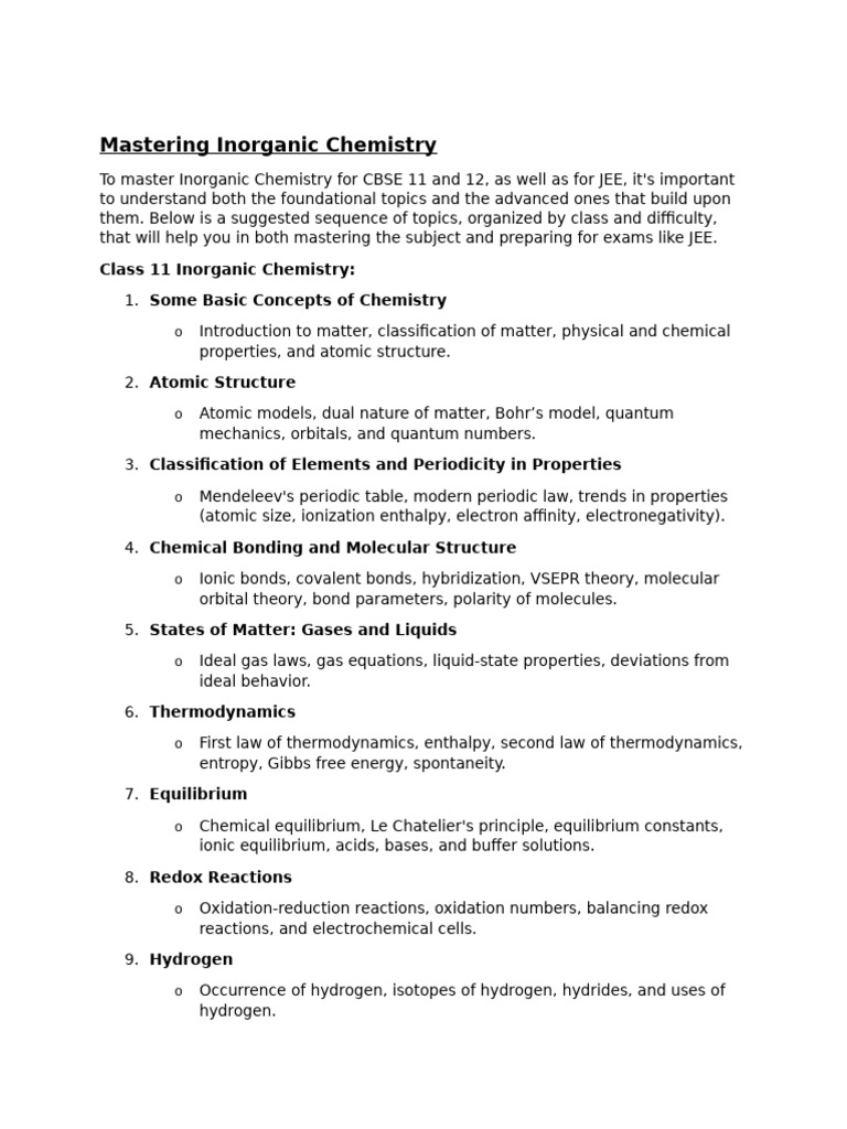 Inorganic Chemistry Mastery for JEE & CBSE | PDF | Chemistry | Periodic ...