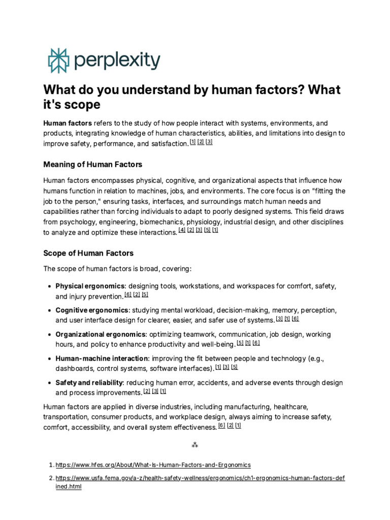 What Do You Understand by Human Factors - What It's | PDF