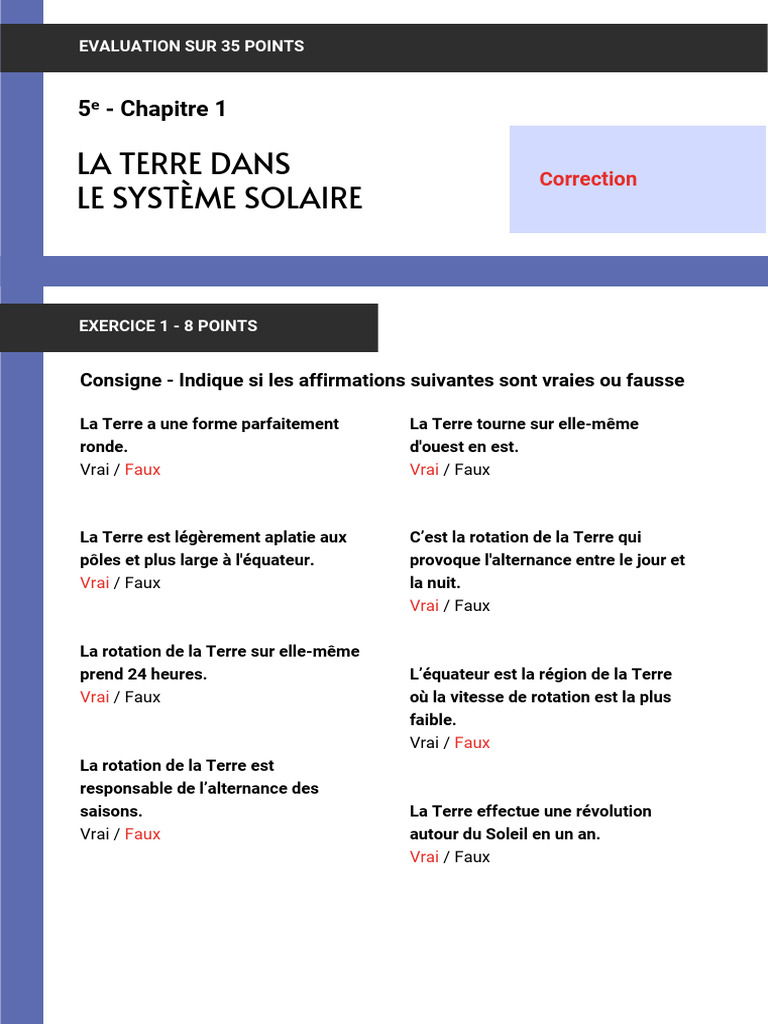 Évaluation sur la Terre et le système solaire | PDF | Planètes | Terre