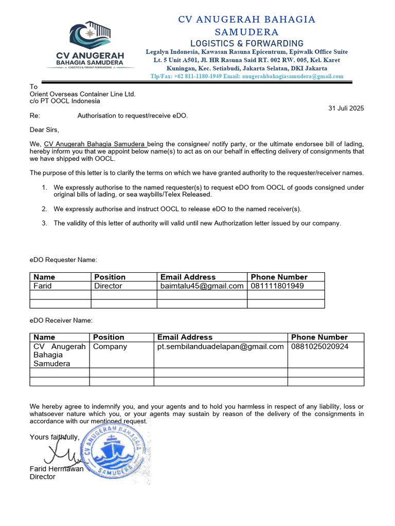 Format Authorize Letter EDo | PDF
