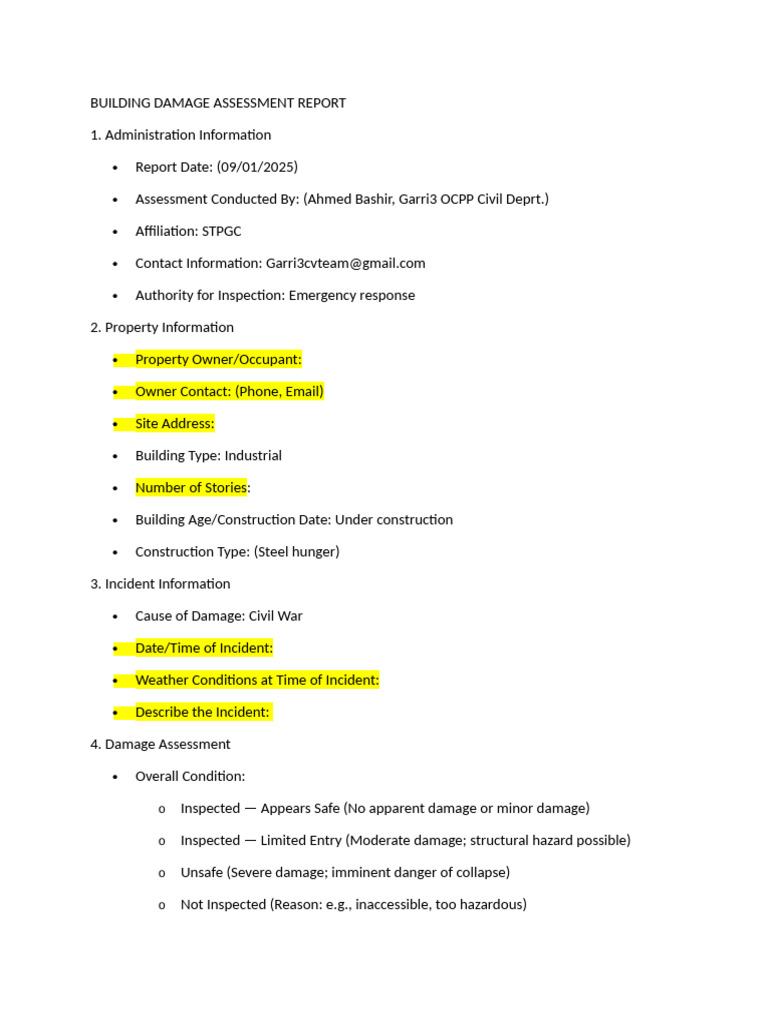 Building Damage Assessment Report | PDF | Building | Civil Engineering