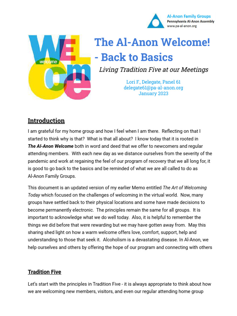 Al-Anon Welcome: Back to Basics Guide | PDF | Alcoholics Anonymous