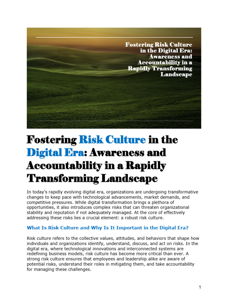 Fostering Risk Culture in Digital Era | PDF | Risk | Risk Management