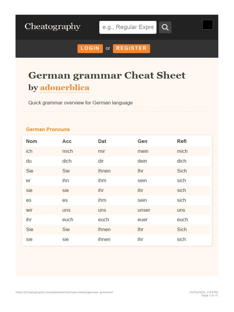 German Grammar Cheat Sheet by Adonerblica - Download Free From ...
