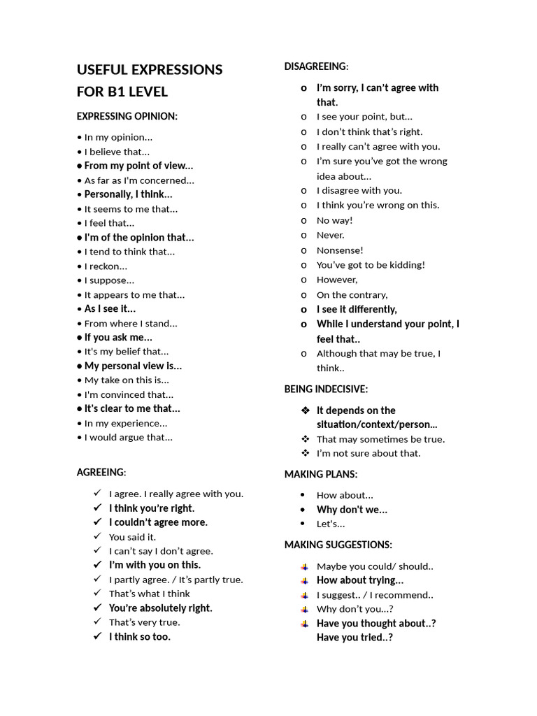 Essential Expressions for Opinions | PDF