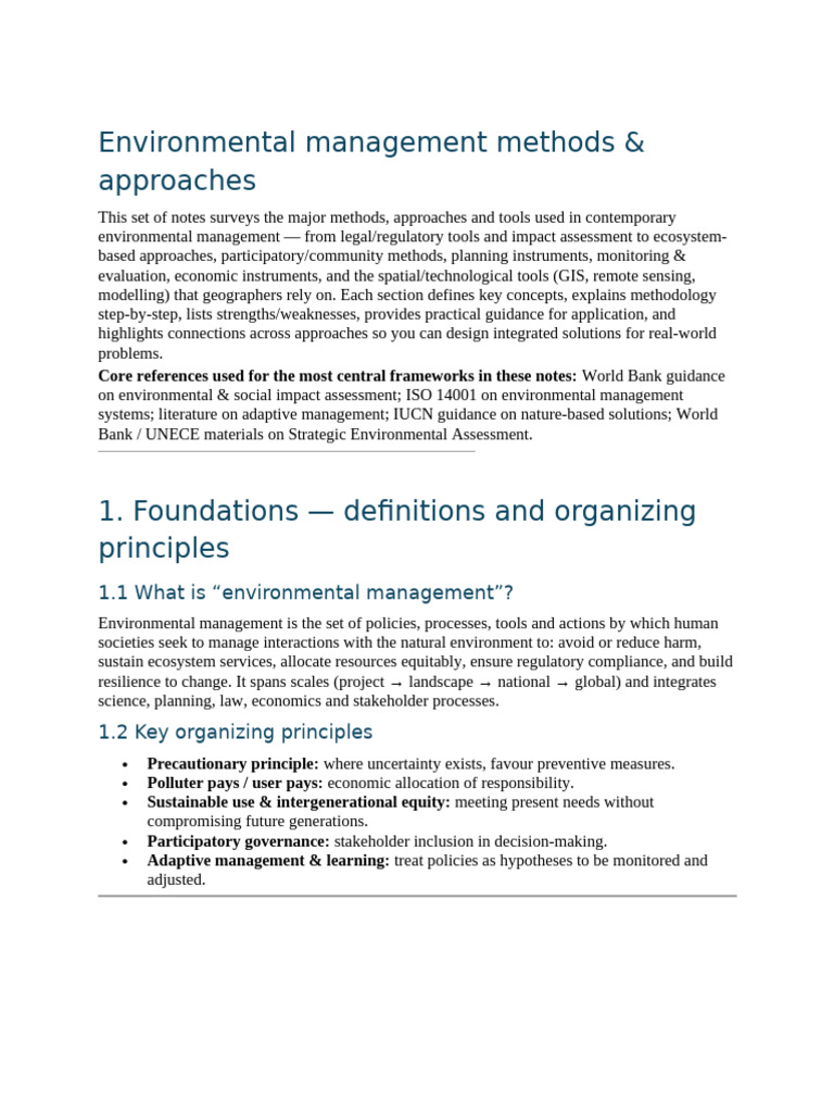 Environmental Management Methods Overview | PDF | Environmental Impact ...