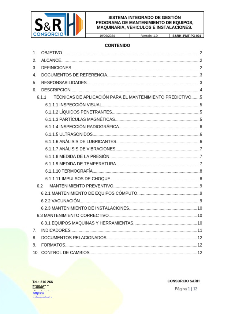 Programa de Mantenimiento Integral S&RH | PDF | Rodamiento (Mecánico ...