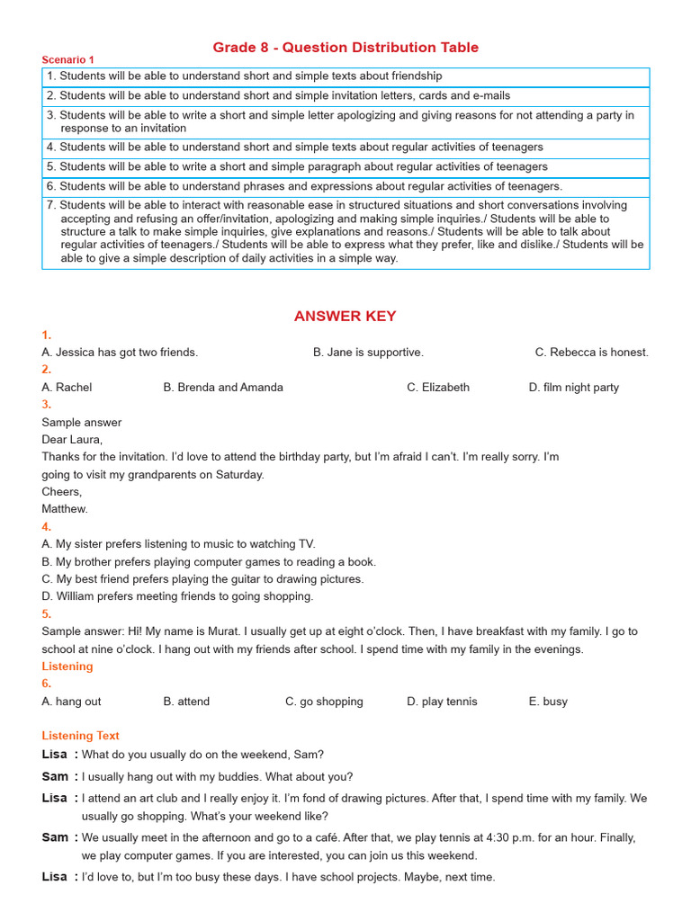 Grade 8 Friendship and Activities Guide | PDF | Chess Openings | Chess