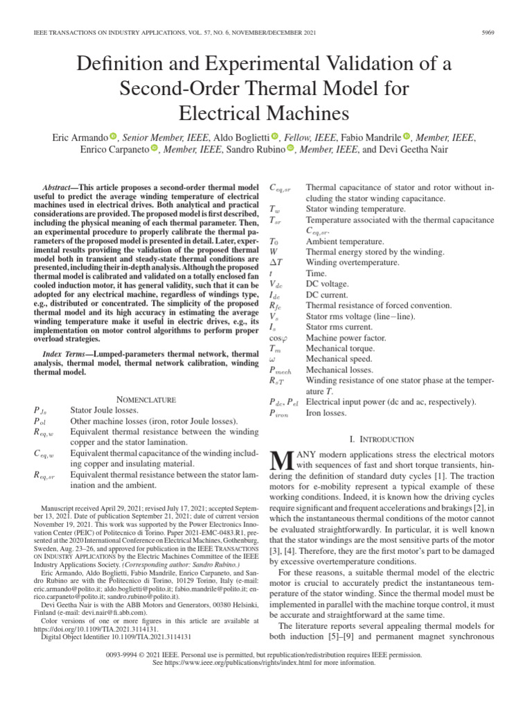Second-Order Thermal Model for Motors | PDF | Electric Motor ...