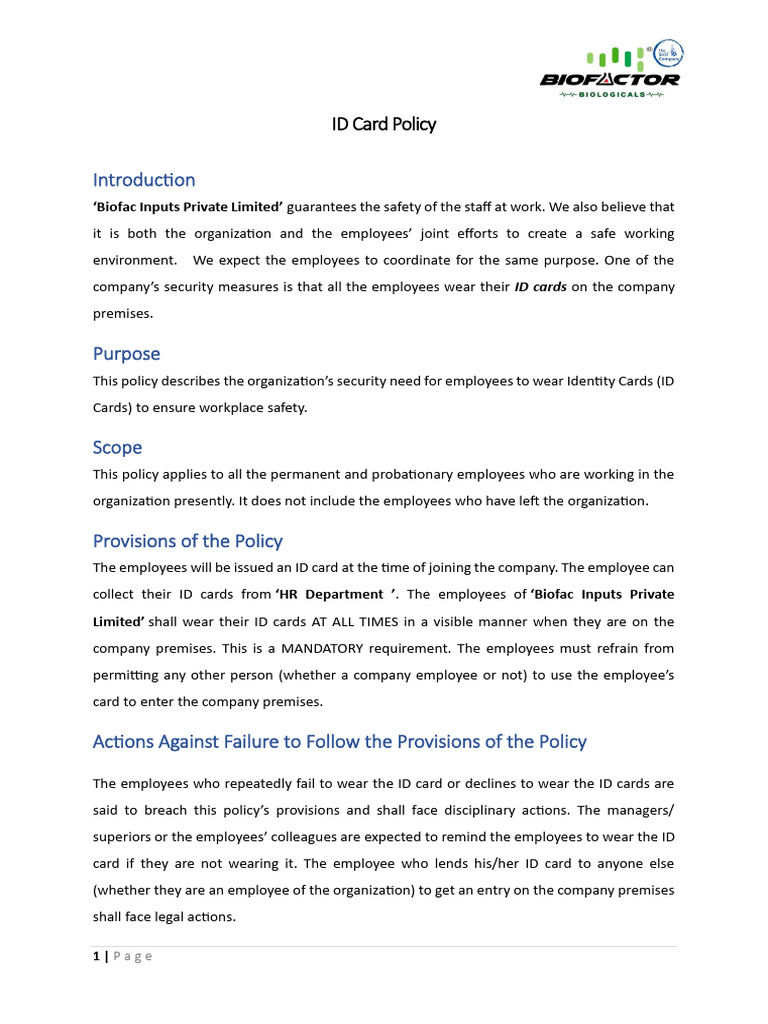ID Card Policy | PDF | Identity Document | Business