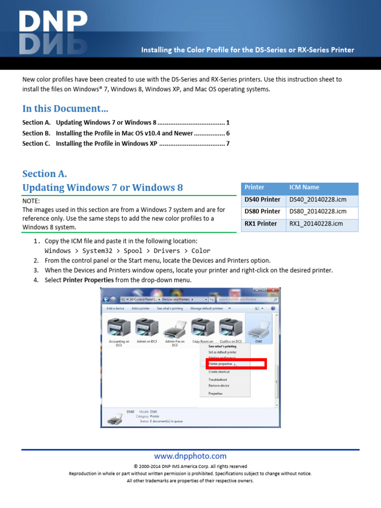 Install Color Profiles for DNP Printers | PDF | Windows 7 | Software