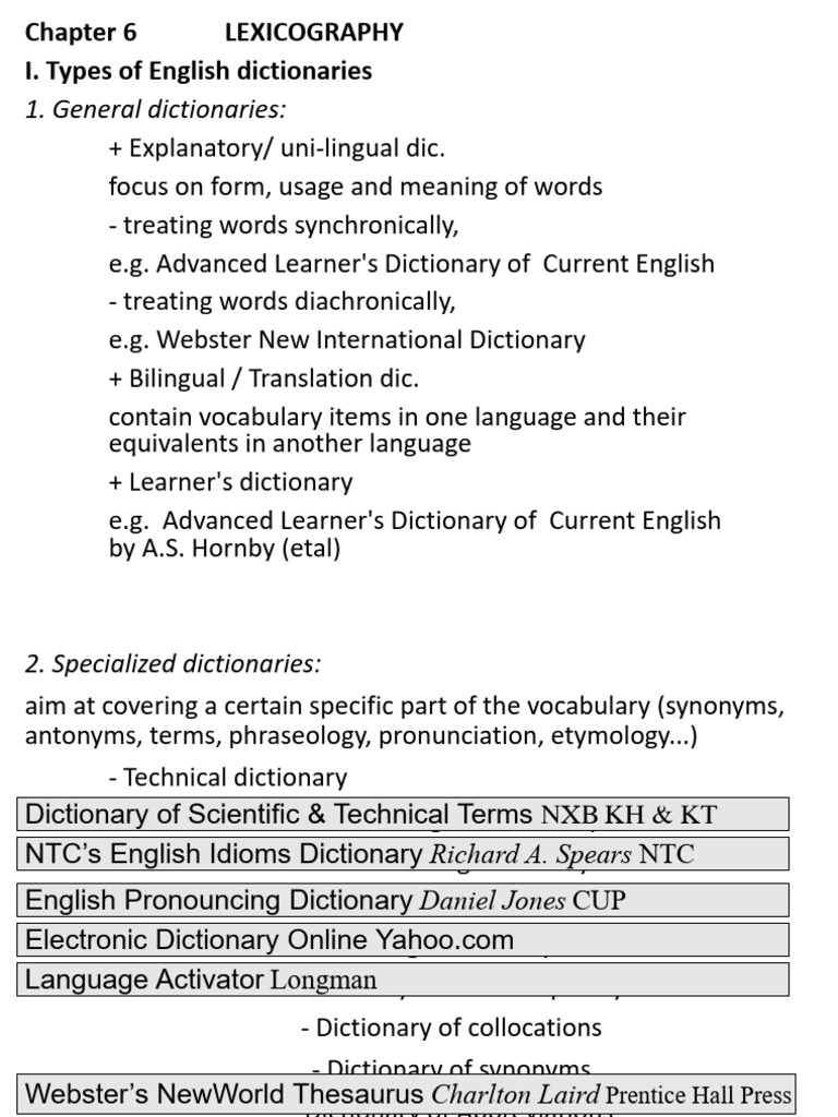 Handout Lexi Ch6 Lexicography | PDF