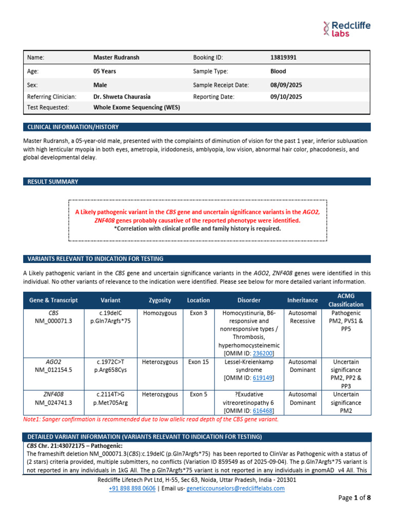 Master Rudransh WES V2 | PDF | Mutation | Retina