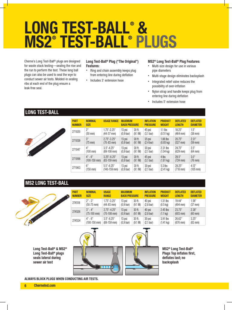 Long Test-Ball® & MS2® Sewer Plugs | PDF | Equipment | Gas Technologies