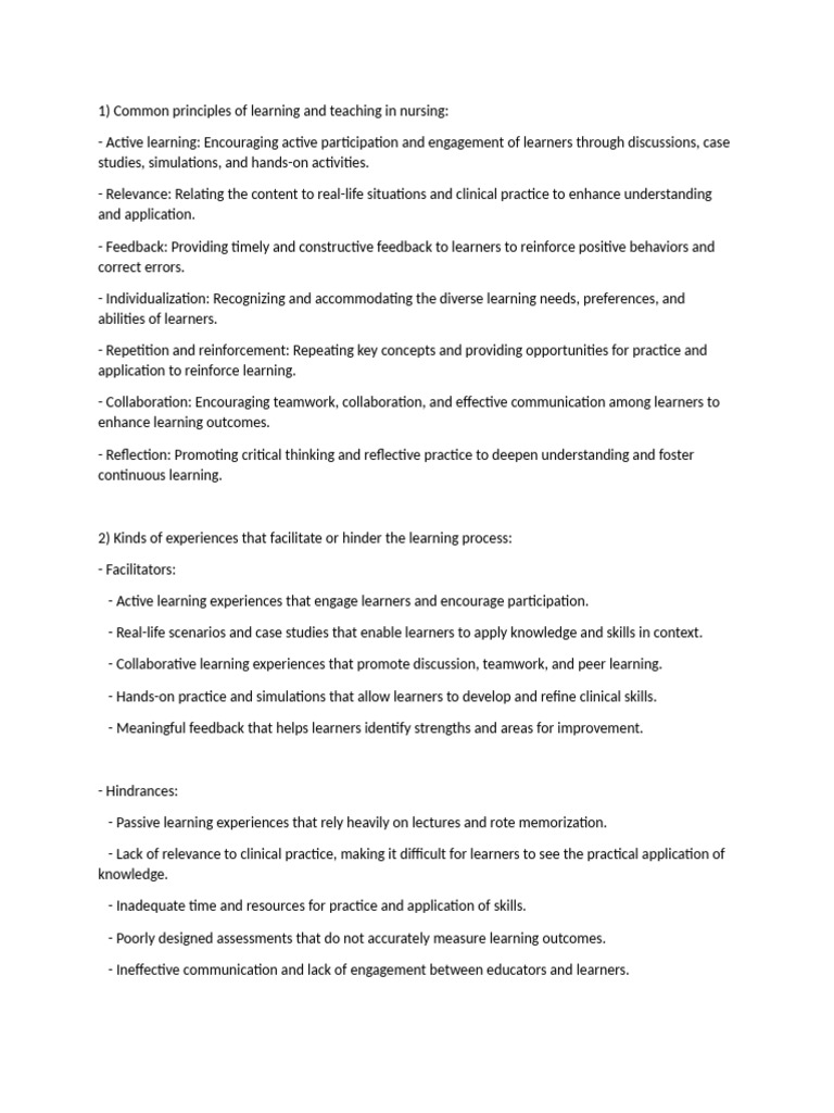 All Topics Summary: Nursing Teachings | PDF | Learning | Learning Styles