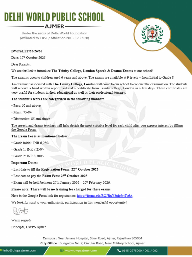 Letter To Parents-Trinity Speech and Drama-26!17!10 | PDF