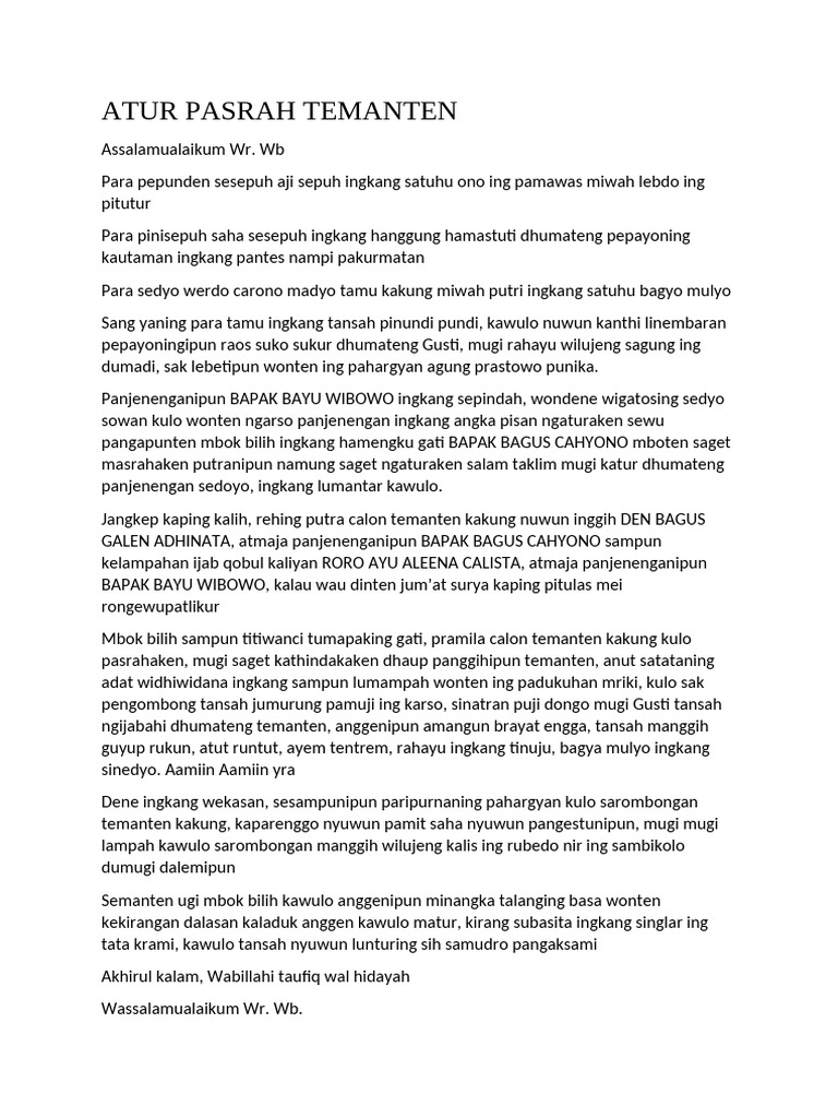 Atur Pasrah Temanten | PDF