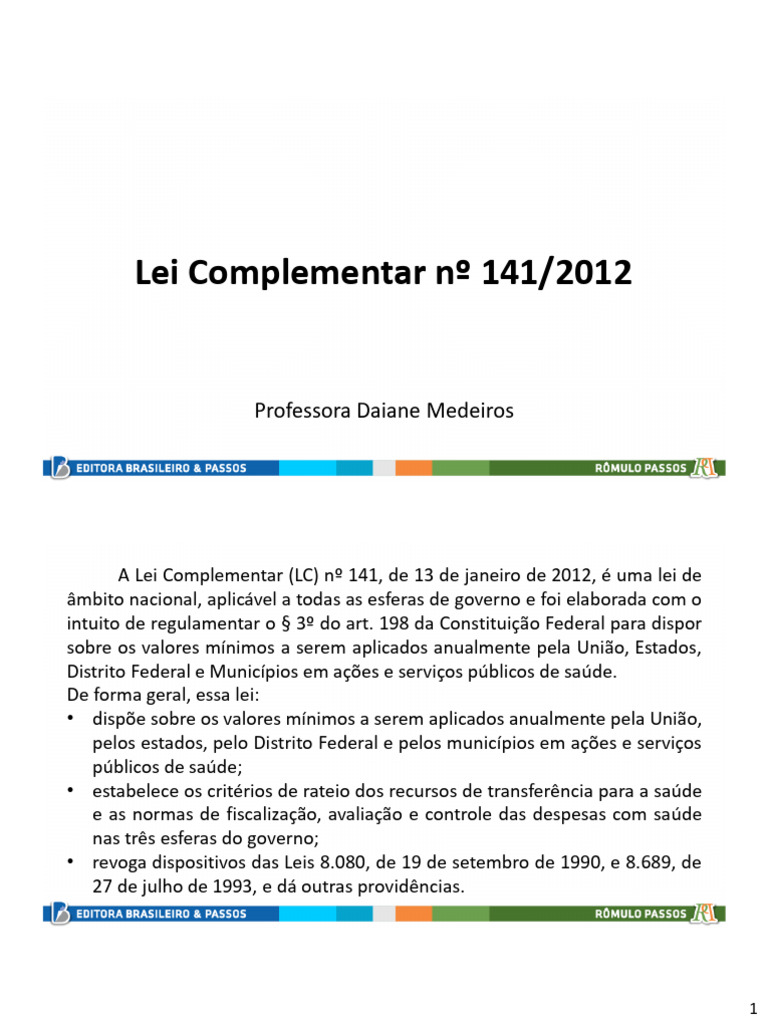 Lei Complementar 141/2012: Financiamento da Saúde | PDF | Orçamento ...