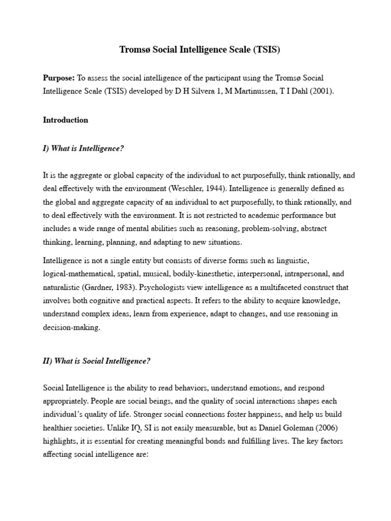 Tromsø Social Intelligence Scale Overview | PDF | Intelligence ...