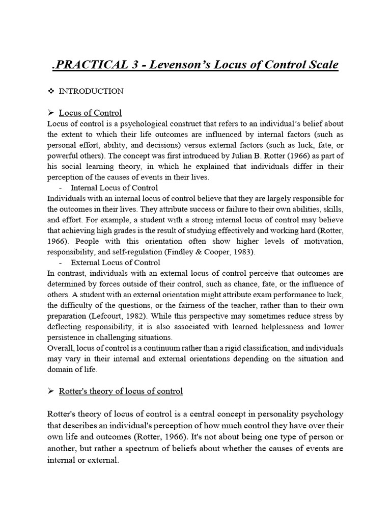 Levenson's Locus of Control Scale Explained | PDF | Psychological ...