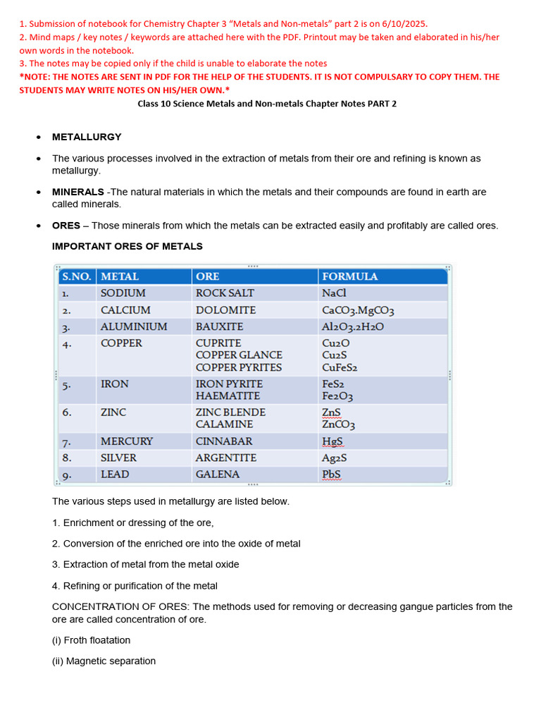Class 10 Metals and Non-Metals Notes | PDF | Rust | Iron