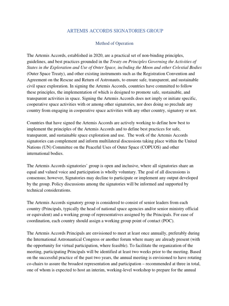 Artemis Accords Signatories Operations Guide | PDF | International ...