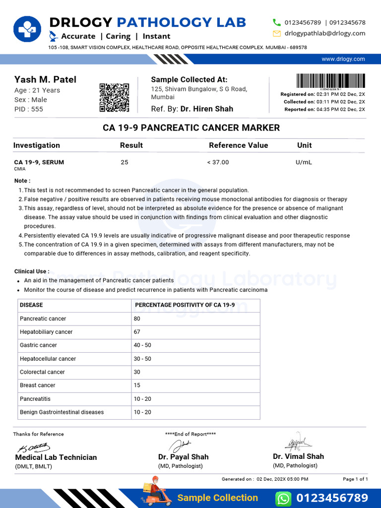 CA 19-9 Test for Pancreatic Cancer | PDF | Medical Specialties ...