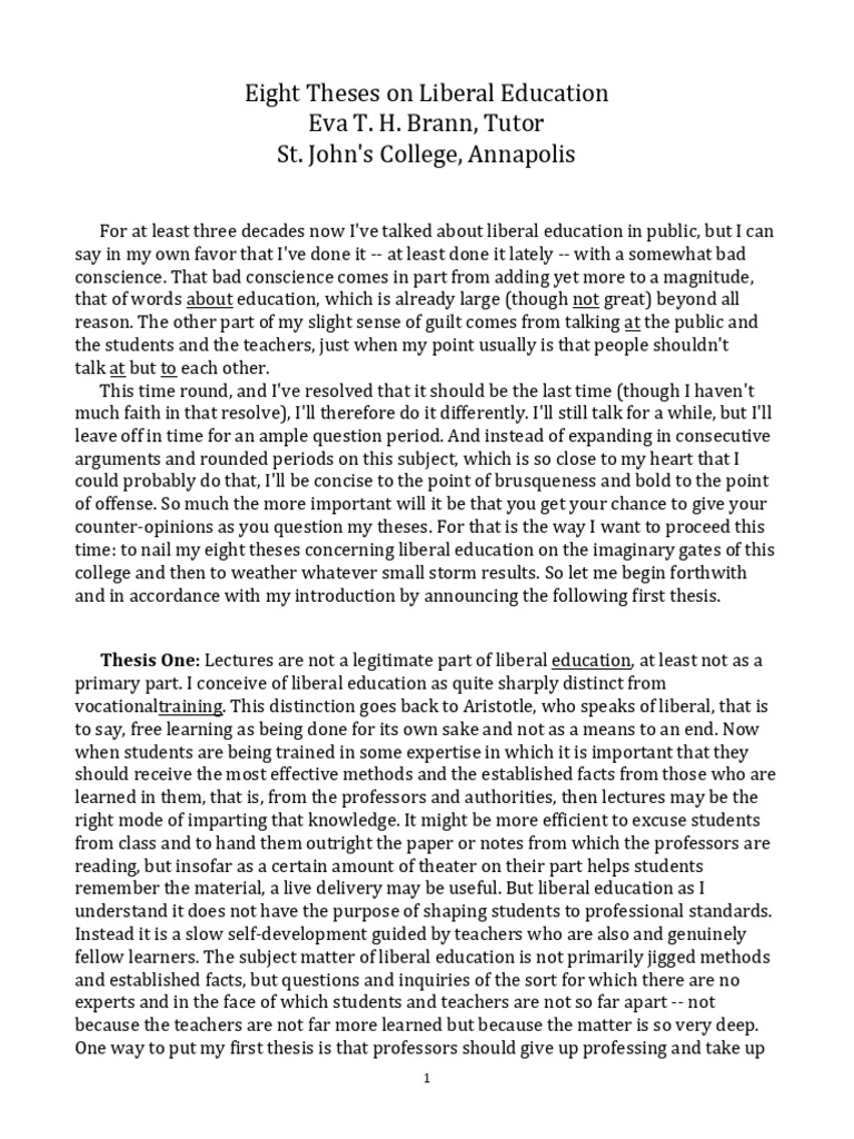 Brann - Eight Theses On Liberal Education | PDF | Axiom | Mathematics
