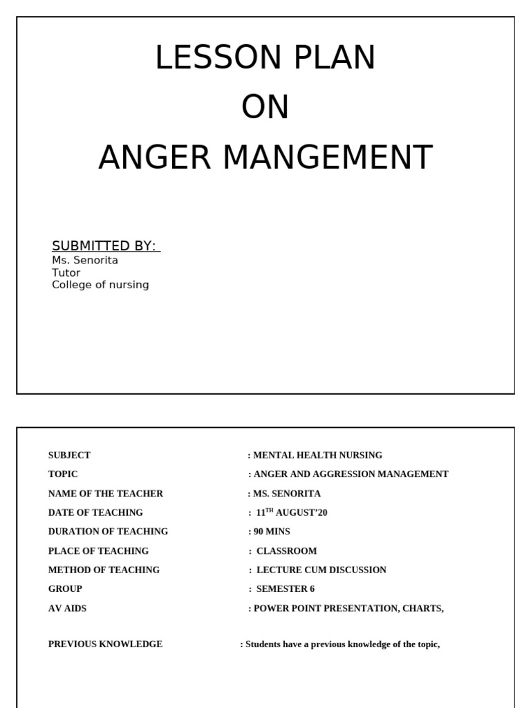 Anger and Aggression Management Lesson Plan | PDF | Anger | Aggression