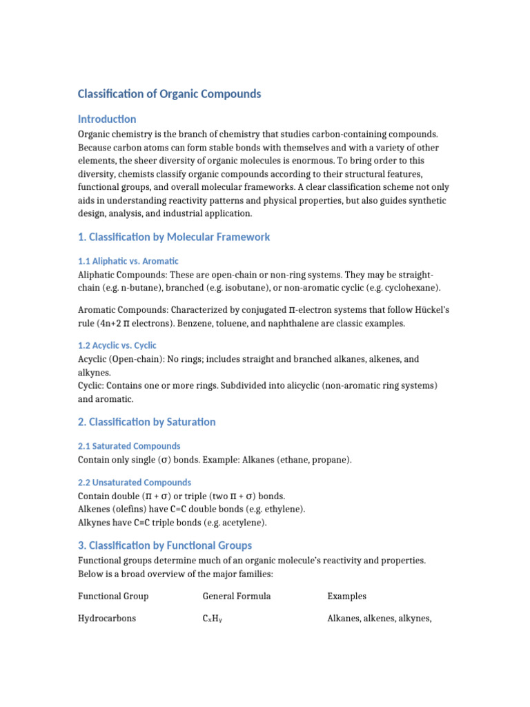 Organic Compounds Classification Guide | PDF | Alkene | Aromaticity