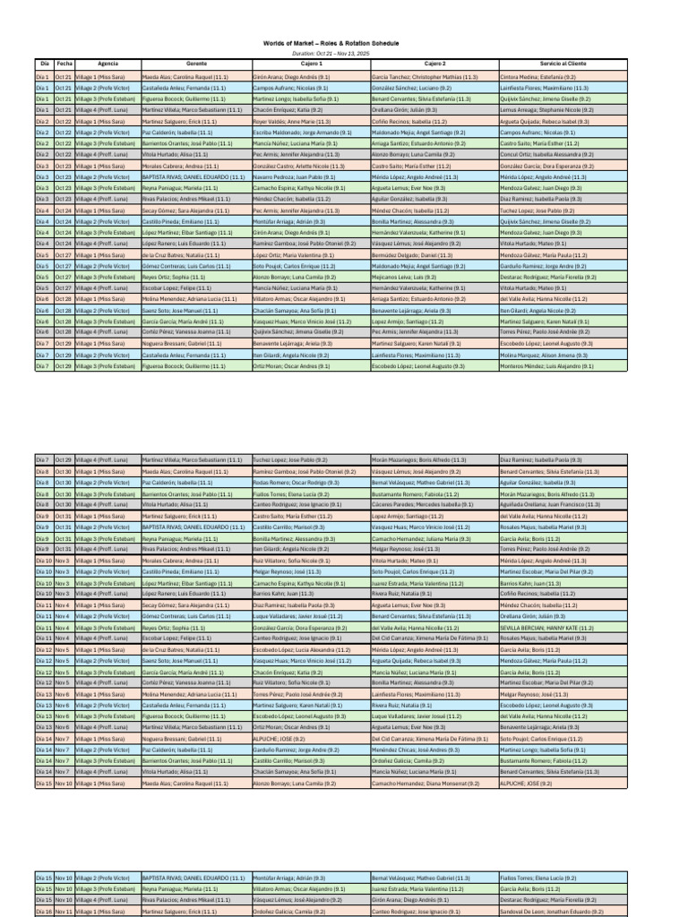 Worlds of Market - Roles & Rotation Schedule - Student | PDF