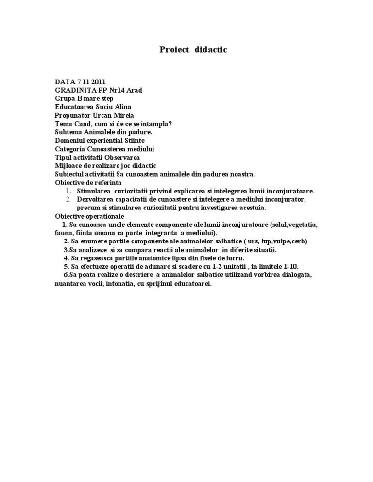 Proiect Didactic | PDF